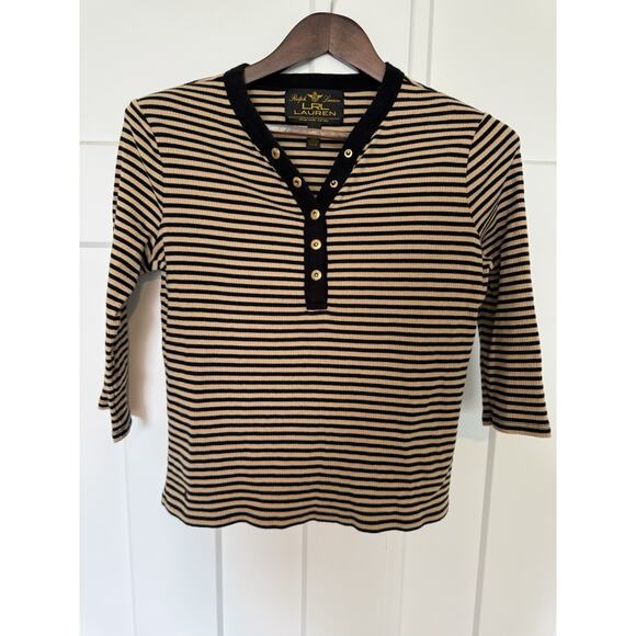 Lauren Ralph Lauren Tops - Vintage Lauren Ralph Lauren Women's Henley Top Petite Large 3/4 Sleeve Y2K Vibes